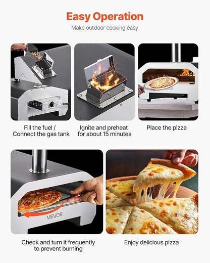 VEVOR 16 Inch Dual Fuel Pizza Oven – Wood & Propane Gas Outdoor Pizza Maker