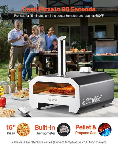 VEVOR 16 Inch Dual Fuel Pizza Oven – Wood & Propane Gas Outdoor Pizza Maker