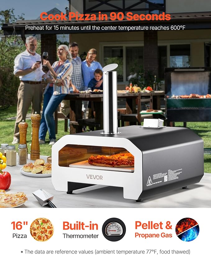 VEVOR 16 Inch Dual Fuel Pizza Oven – Wood & Propane Gas Outdoor Pizza Maker